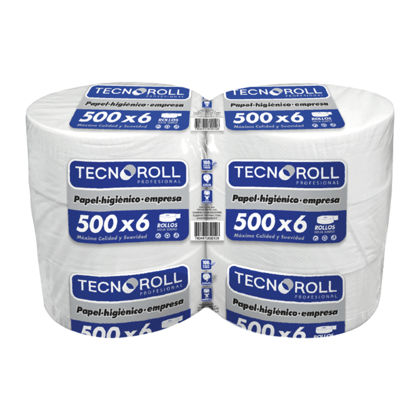 Papel Higiénico Tecnoroll Jumbo Una Hoja 6 Rollos 500 m