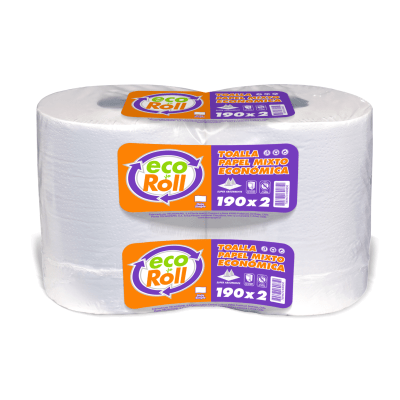 Toalla Papel Ecoroll Económica Una Hoja 2 Rollos 190 m