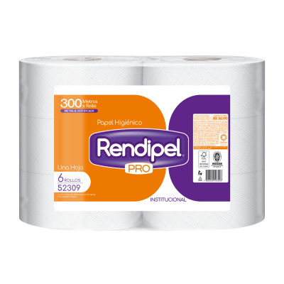Papel Higiénico Rendipel Pro Hoja Simple 6 Rollos 300 m