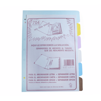 Separador J.S. Colores Oficio 6 Divisiones
