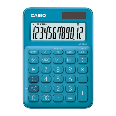 Calculadora Básica Escritorio Casio 12 Dígitos MS-20UC Azul